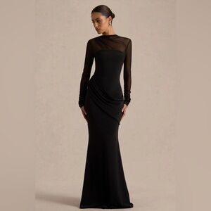 Club L London DEEMA Black Jersey And Mesh High Neck Maxi Dress size US 4 NWT